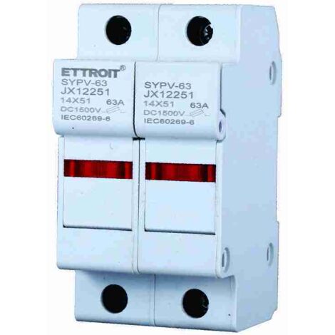ETTROIT JX12251 portafusibili DC Fotovoltaico 2P 2M D14X51mm 63A DC 1000V IP20 IEC60269-6