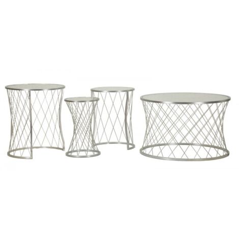 TAVOLINETTI NOAH SILVER SET 4 PZ CM Ø 70X45-47X54,5-36x50-28x45