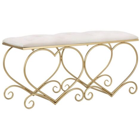 Panca "Heart" in poliestere struttura in metallo color oro per interni -Crema