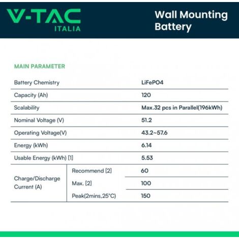 Batteria di Accumulo Per Fotovoltaico, Litio-Ferro-Fosfato LiFePO4, BMS Integrato CEI 0-21, Garanzia 10 Anni (6.14KWh 51.2V 120Ah)