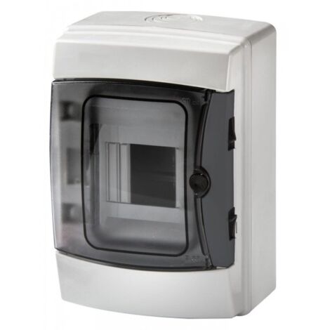 centralino da parete 4 moduli con portello fumé, grigio RAL 7035, 150x170x100 mm, IP65, ideale per installazioni elettriche interne ed esterne