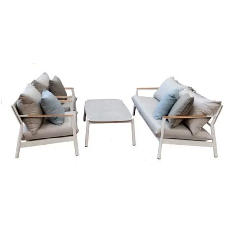 Salotto da esterno in alluminio bianco e teak Classic (1/4)