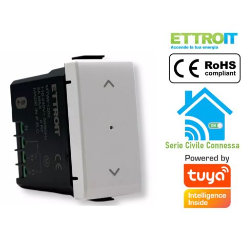 ETTROIT Comando pulsante tapparella smart Wifi Connesso saliscendi app Tuya colore bianco compatibile con Plana EVWF1202