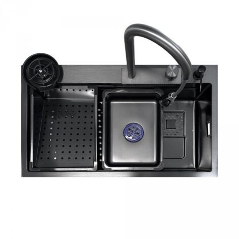 Lavello incasso SA3541 una vasca 75x45 cm. completo di accessori trattamento PVD acciaio nero