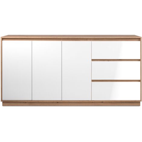 Credenza Phoenix 51A 3 ante e 3 cassetti con struttura rovere e frontali bianco
