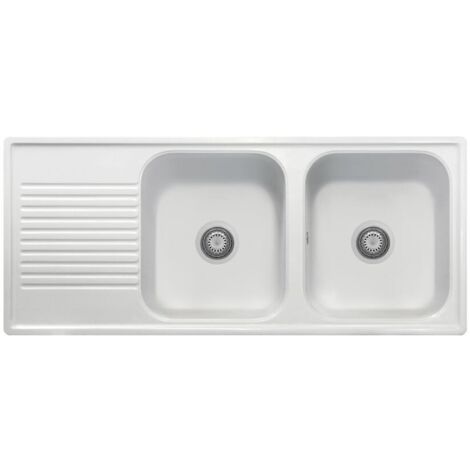 Samet Lavello 116x50 2 vasche Granitovero1162vsbip gocciolatoio bianco