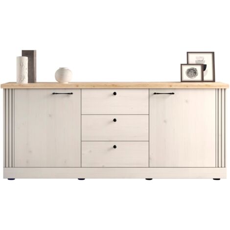 Credenza 2 ante e 3 cassetti decorazione rovere Cadiz e bianco meringa L211 cm - COUNTRY (1/5)