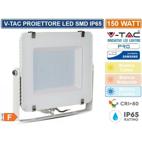 Faro Led Flood Light 150W IP65 Bianco Freddo 6400K Super Slim 52mm Carcassa Bianca Samsung Garanzia 5 Anni SKU-480