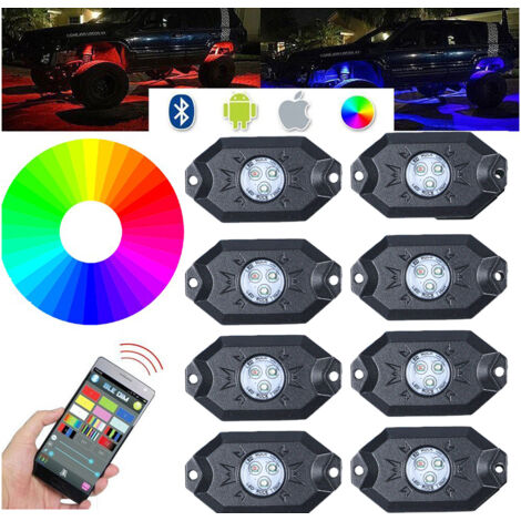 Kit Mini RGB Rock Light Bluetooth APP Sensore Musica Con 8 Luci Led 12V 24V IP68 Sottoscocca Per Jeep Off Road SUV Barca