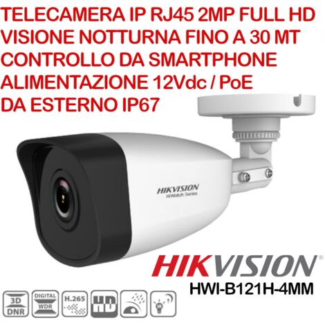 Telecamera IP Bullet 1080P 2MP Ottica Fissa 4mm H.265+ PoE OSD IP67 HiWatch HWI-B121H (1/3)