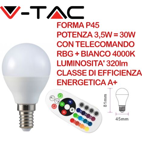 Lampada A Led E14 P45 3.5W RGBW 4000K Con Telecomando Dimmerabile Bulbo 320LM SKU-2776 (1/5)