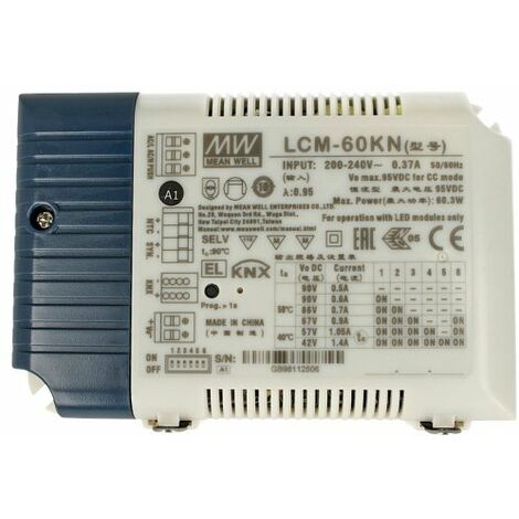 MeanWell LCM-60KN Led Driver CC 60W Dimmerabile KNX Konnex e Pulsante NO Corrente  Costante Selezionabile 500/600/700/900/1050/1400mA