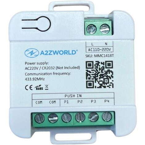 Trasmettitore RF 433MHz, per LED Dimmer Con Pulsante MMC1418R, Alimentazione con Pile CR2032 e AC220V, Controllo Wireless, IP20