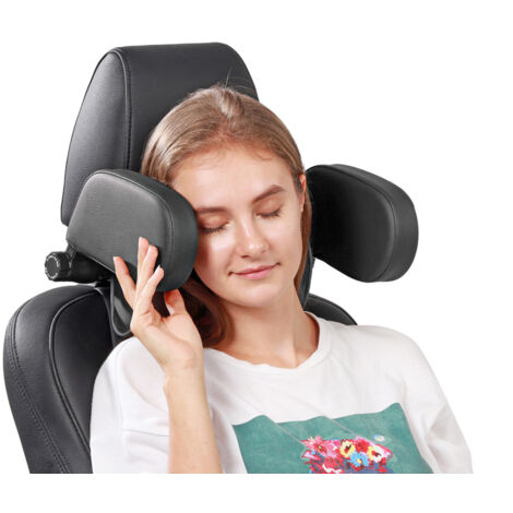 2 Cuscini Poggiatesta Per Auto In Pelle PU - Schiuma Memory Ergonomiche Con Cinghie Elastiche - 28x18 Cm - 3