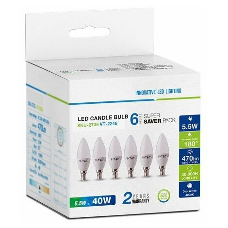 LAMPADINE LED V-Tac Candela E14 3.7W LAMPADINA LUCE FREDDA 5 PEZZI