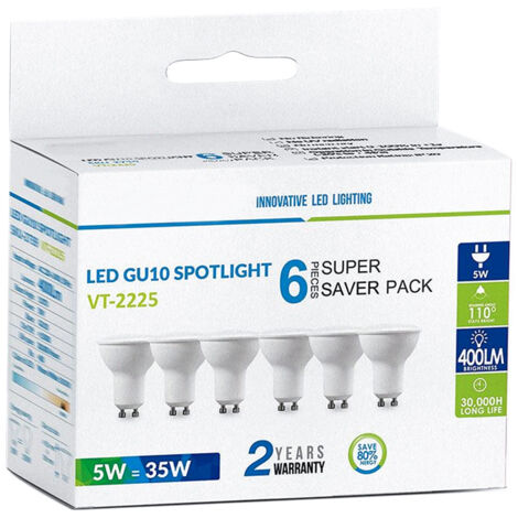 6 PZ Lampada Led GU10 5W 220V 110 Gradi Bianco Caldo 3000K Diffusore Opale SKU-212739