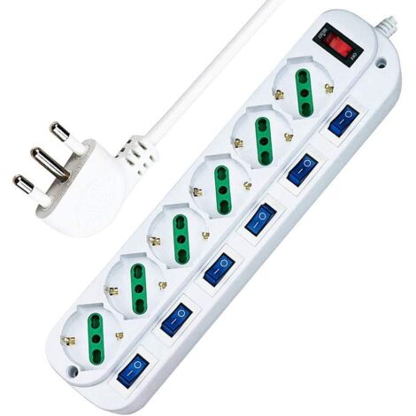 Multipresa Ciabatta Elettrica con 6 Prese Universali ITA 10/16A schuko bipasso