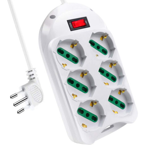 Multipresa Ciabatta Elettrica Con 6 Prese Schuko 10/16A Interruttore Spina 10A Laterale Cavo 1,5M Bianco