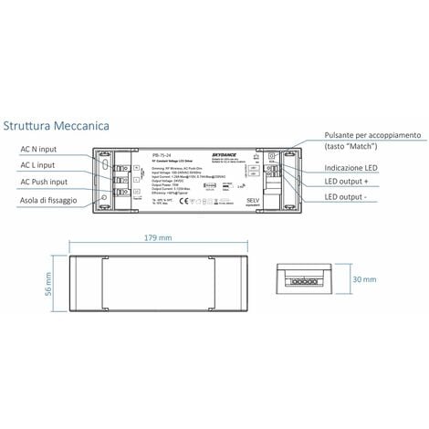 Alimentatore Dimmerabile CV 12V 40W Con Pulsante N.O. e Telecomando RF 2.4G  Per Striscia Led 12V PB-40-12