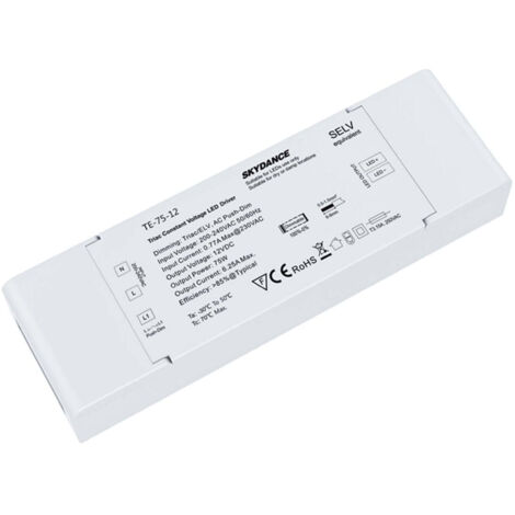 Alimentatore Dimmerabile CV 12V 75W Triac + Pulsante N.O. Varialuce Su 220V Per Striscia Led 12V TE-75-12
