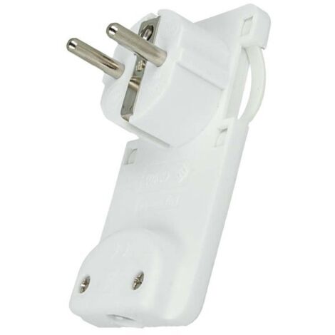 Spina Schuko Piatta Salvaspazio Bianco 16A 250V Uscita Cavo 90 Gradi