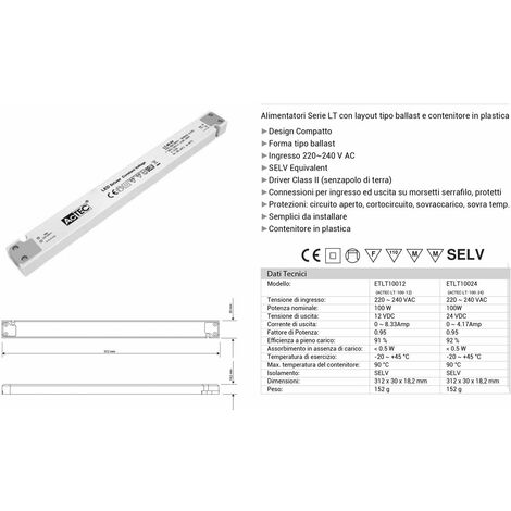 Trasformatore LED 24V/DC, 0-100W, ultraslim, SELV