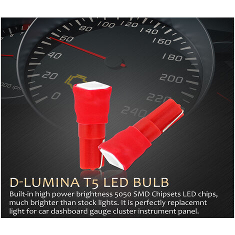 D-Lumina 10 Lampadine Led T5 12V W1.2W, Colore Blu,Con 1 Smd 5050,Per Luci  Cruscotto e Abitacolo Auto e Moto