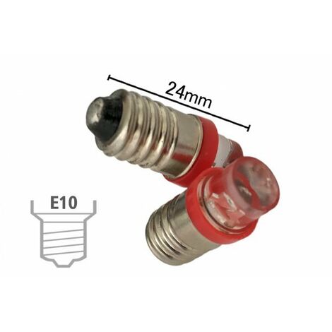 Coppia 2 Lampadine Led E10 Vite Miniatura Con 1 Led Colore Rosso 6V 12V 0,2W