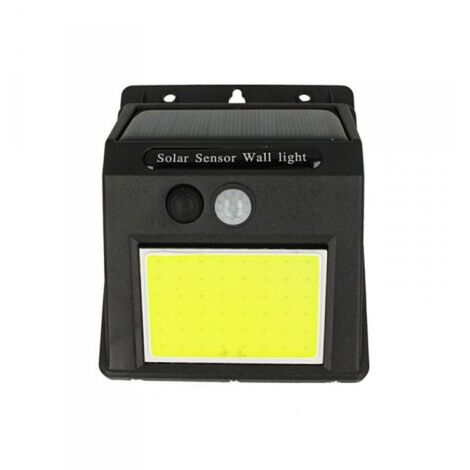Luce Led COB Da Parete Con Pannello Solare Sensore Movimento e Crepuscolare 0,65W IP65 Nero Esterno per Giardino