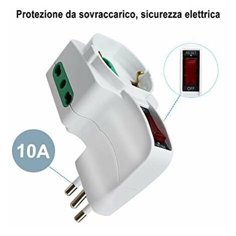 Adattatore spina Schuko a presa 10/16A Bianco - Connettori Elettrici - Cavi  Alimentazione - Cavi e Prese