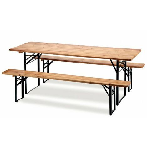 Set tavolo con panche in ferro e legno pieghevole 70x220cm Fredi