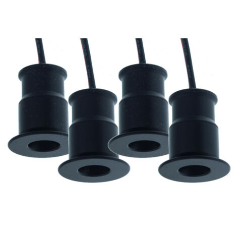 4 PZ Mini Faretto LED da Incasso 1W DC 12V Freddo 6000K Carcassa Nera Angolo 30° Foro 15mm 20x25mm