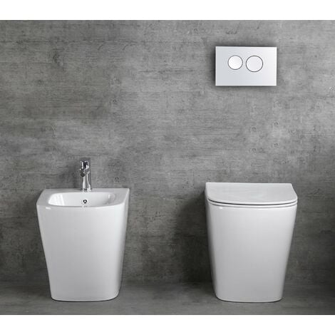 Sanitari Wc E Bidet A Terra Filo Muro Soft Close Rimless Sicena Nomon