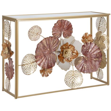 Consolle in metallo dorato, piano in vetro 114x42x80cm Redy Glam