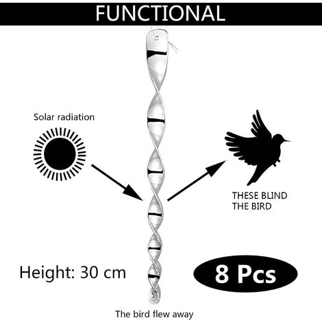 10 Pezzi Girandole Spaventa Uccelli Asta Repellente Riflettente Spirale  Catarifrangenti Dissuasori 50cm