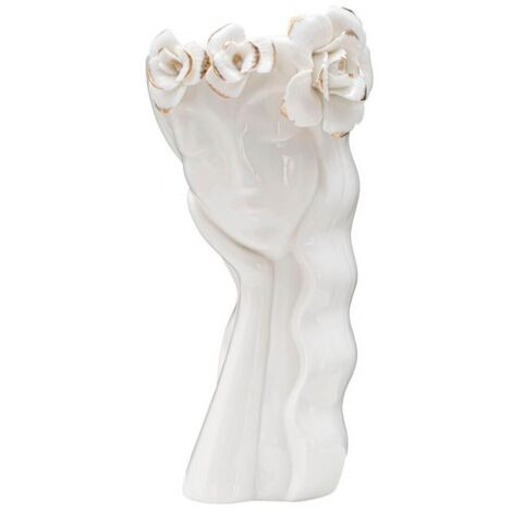 Vaso in ceramica bianca con decori oro 14,8x13x29cm Woman Cute (1/5)