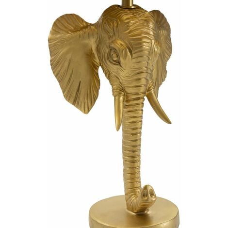 Lampada da tavolo con testa di elefante dorata, paralume nero diam 32x59 cm