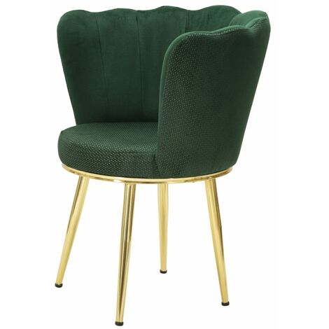 Poltrona elegante, tessuto imbottito verde gambe metallo dorate 70x63x83cm  Mindy