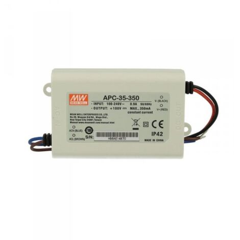 Led Driver CC MW MEAN WELL APC-35-350 Trasformatore 350mA 28V-100V DC 35W Corrente Costante IP42