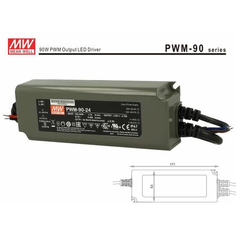 Alimentatore Led Meanwell PWM-90-24 Dimmerabile 90W 24V IP67 Dimming 3 in 1  0-10V