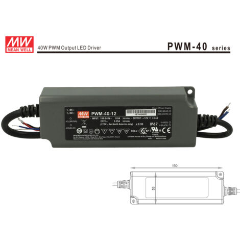 Alimentatore Led MW MEAN WELL PWM-40-12 Dimmerabile 40W 12V IP67 Dimming 3 in 1 0-10V 10V PWM Resistance (1/3)