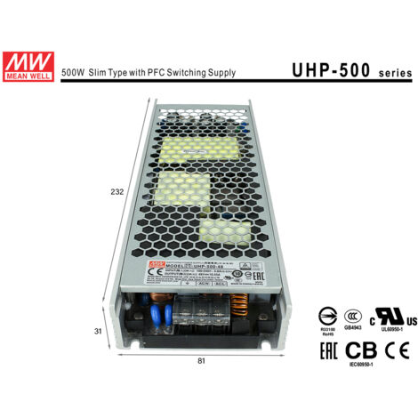 Alimentatore MW MEAN WELL CV 48V 500W 10,45A Senza Ventola UHP-500-48 Trasformatore Da AC 220V A DC 48V