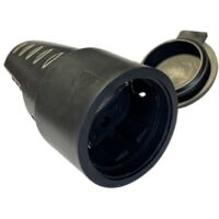 Presa Schuko Volante Con Contatto Messa A Terra Femmina IP44 Gomma AntiSpruzzo Con Copperchio 16A/250v Nera