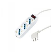 Multipresa Ciabatta Elettrica Cavo 5M Con 3 Posti Prese Universale 10/16A Schuko e Interruttore Spina 10A Laterale Bianco