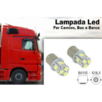 2 Lampade LED Canbus BA15S G18,5 R5W Verde 24V 8 SMD 5050 Piedi Dritti Camion Bus Barca