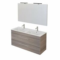 Mobile bagno sospeso, doppio lavabo, specchio, finitura olmo 118cm Lombucco  Cilas