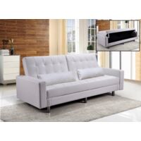 Divano letto 3 posti, reclinabile, contenitore ecopelle bianco 197cm Sicorage Ghuer