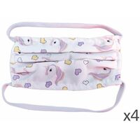 4 Mascherine Per Bambine Disegno Unicorno Femminile Made in Italy Tessuto TNT