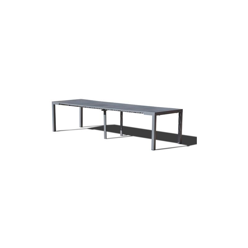 Console Extensible En Aluminium + 12 Chaises – Table De Jardin 2 à 12 Places, Design OLHAO Gris – Rangement Facile, Moderne