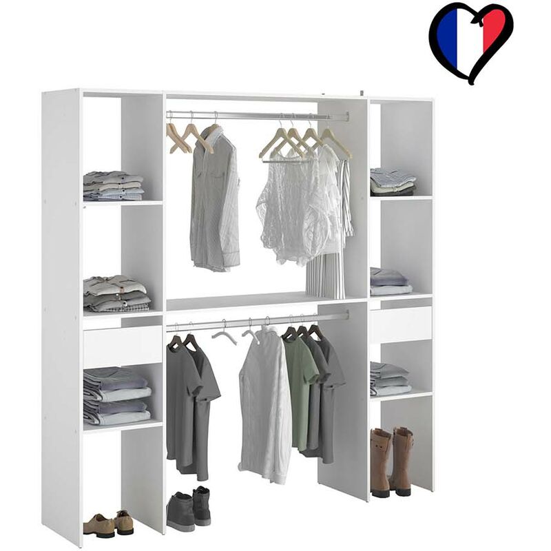 Kit dressing 2 colonnes - 1 porte - 4 tiroirs - chêne gris - H. 197,5 x L.  175,5 x P. 40,5 cm